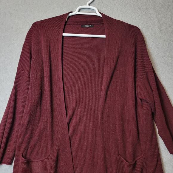 T Tahari Cashmere Blend Burgundy LS Pocket Cardigan Women's Plus 1X? No Tag - Picture 2 of 12